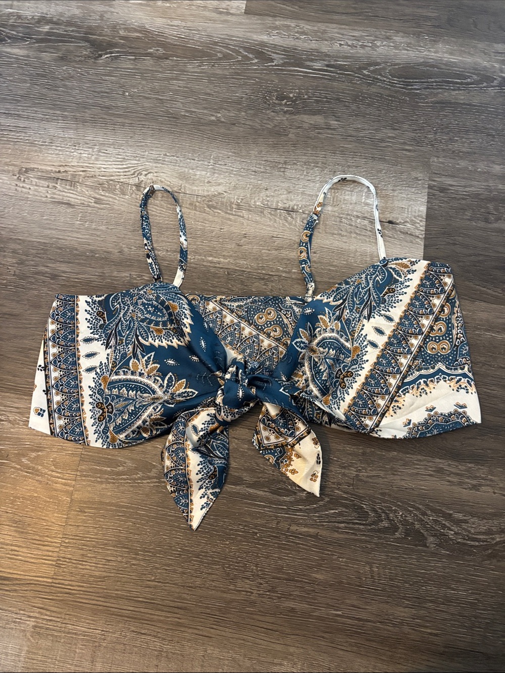 Cider Blue Paisley Tie-Front Bandeau Top